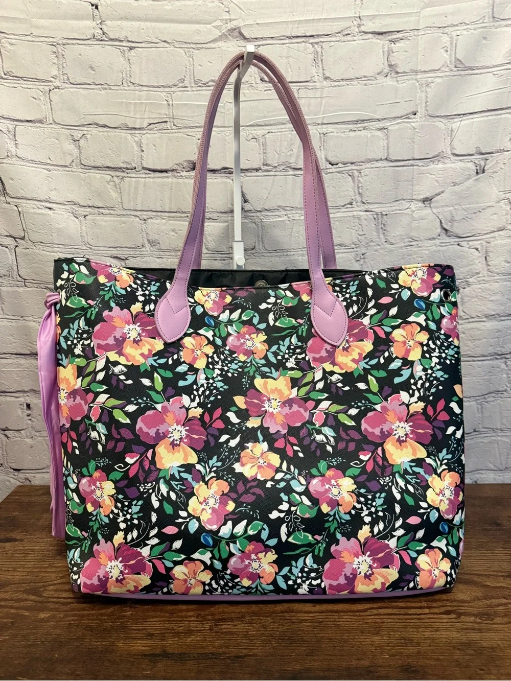 Floral Tote with Pink Handles